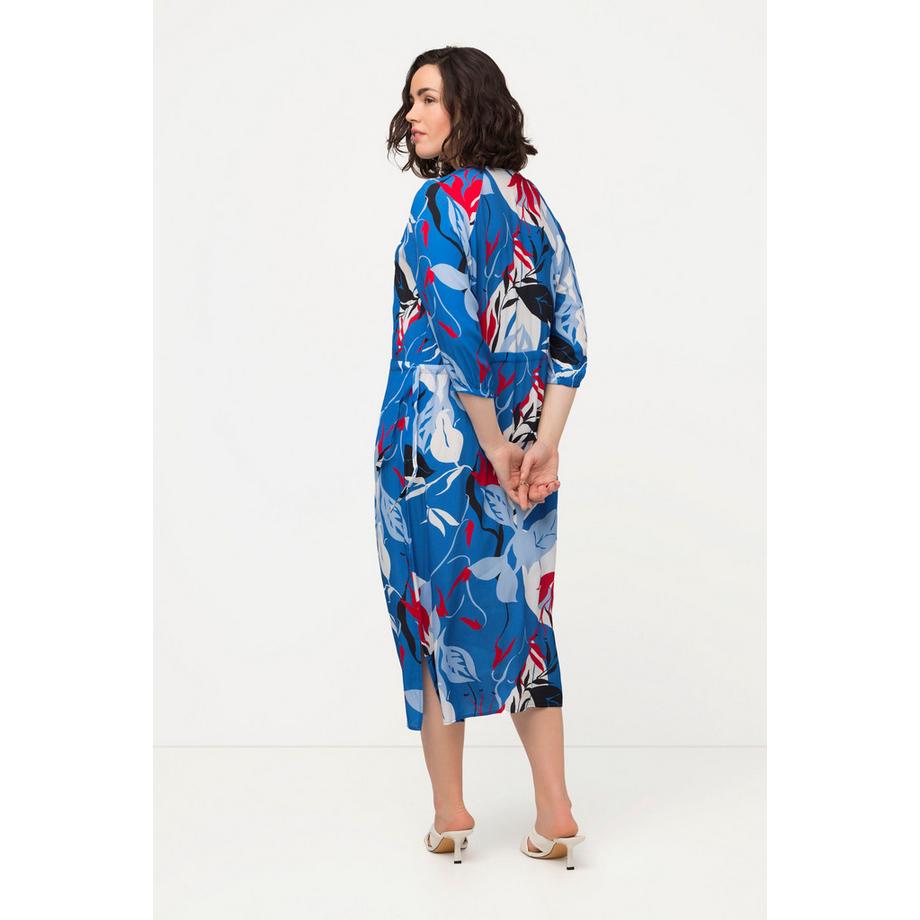 Ulla Popken Abito Scollo a V Coulisse Maniche 3/4  