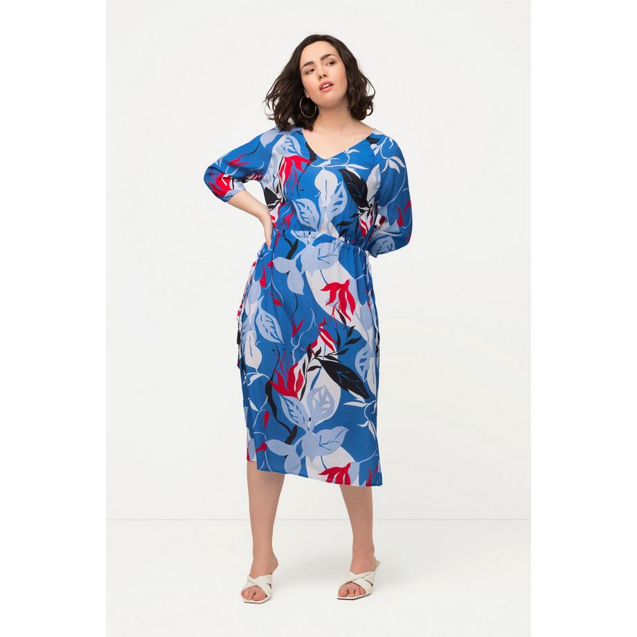 Ulla Popken Abito Scollo a V Coulisse Maniche 3/4  