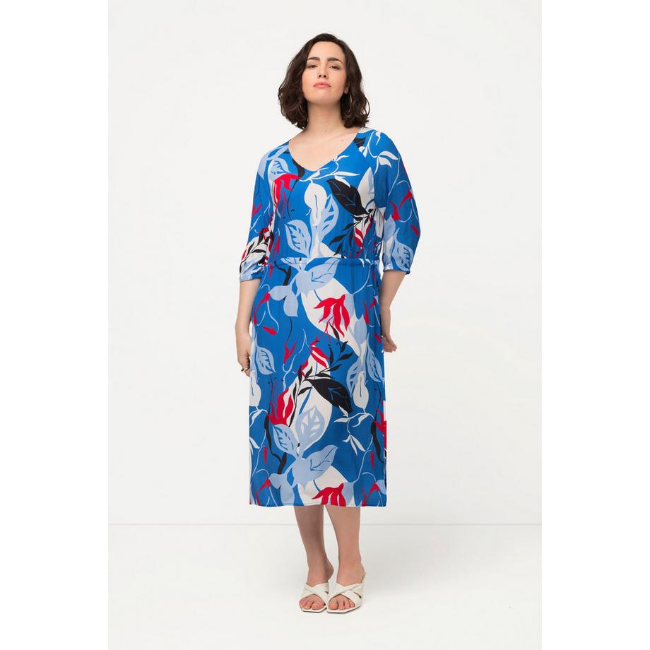 Ulla Popken Abito Scollo a V Coulisse Maniche 3/4  