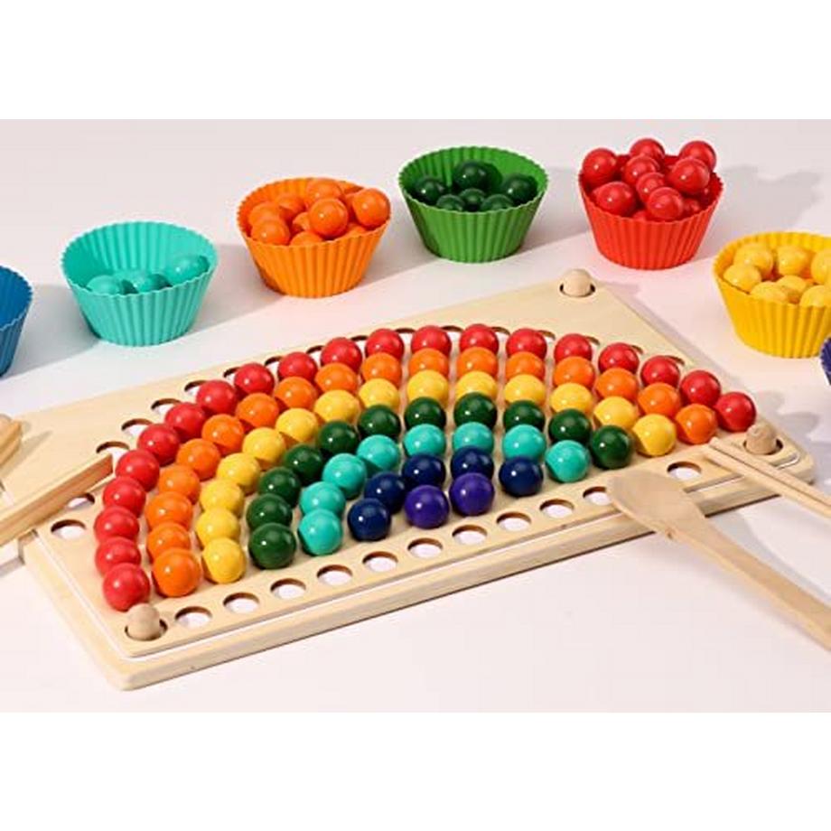Activity-board  Regenbogen Perlen Spiel, Holz Clip Perlen Brettspiel, Puzzle Board, Kinder Hände Augen 
