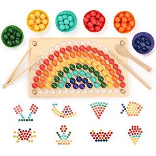 Activity-board  Jeu de perles arc-en-ciel, jeu de société de perles à pince en bois, planche de Puzzle, entraînement cérébral des mains et des yeux des enfants 
