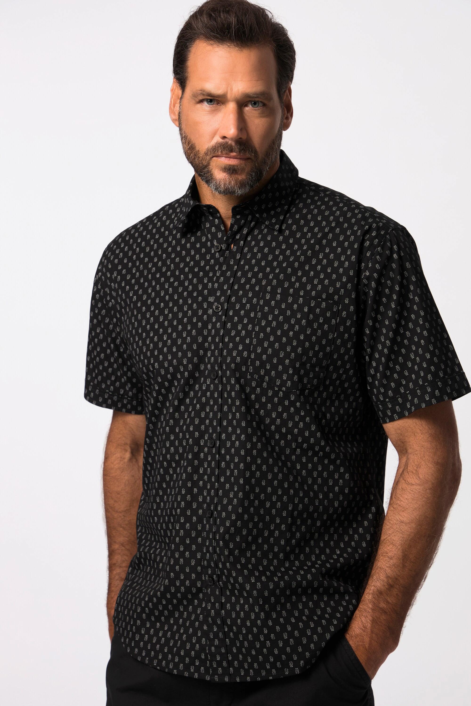 JP1880  Camicia dalla vestibilità moderna con stampa minimalista, mezze maniche e colletto ad apertura inglese nero 