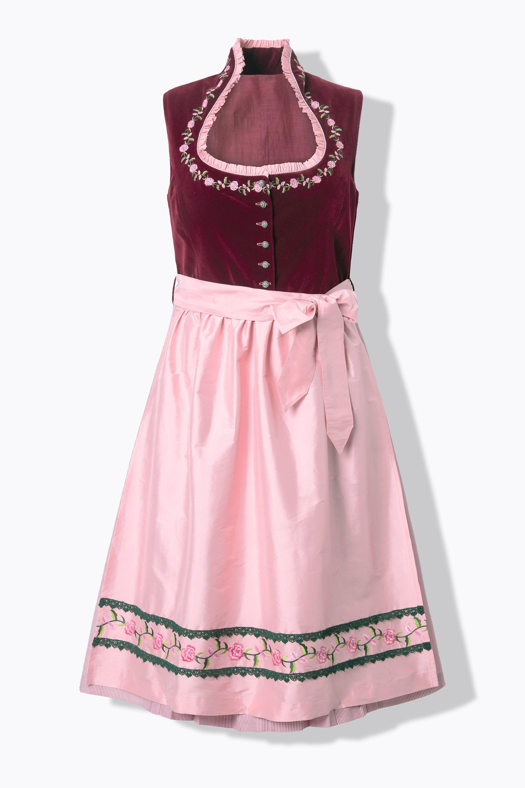 Ulla Popken Samt Dirndl Stickerei Carré Ausschnitt Ärmellos  