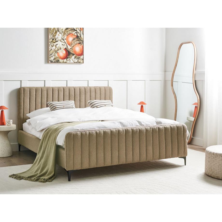 Beliani Lit avec sommier en Bouclé  LUNAN  