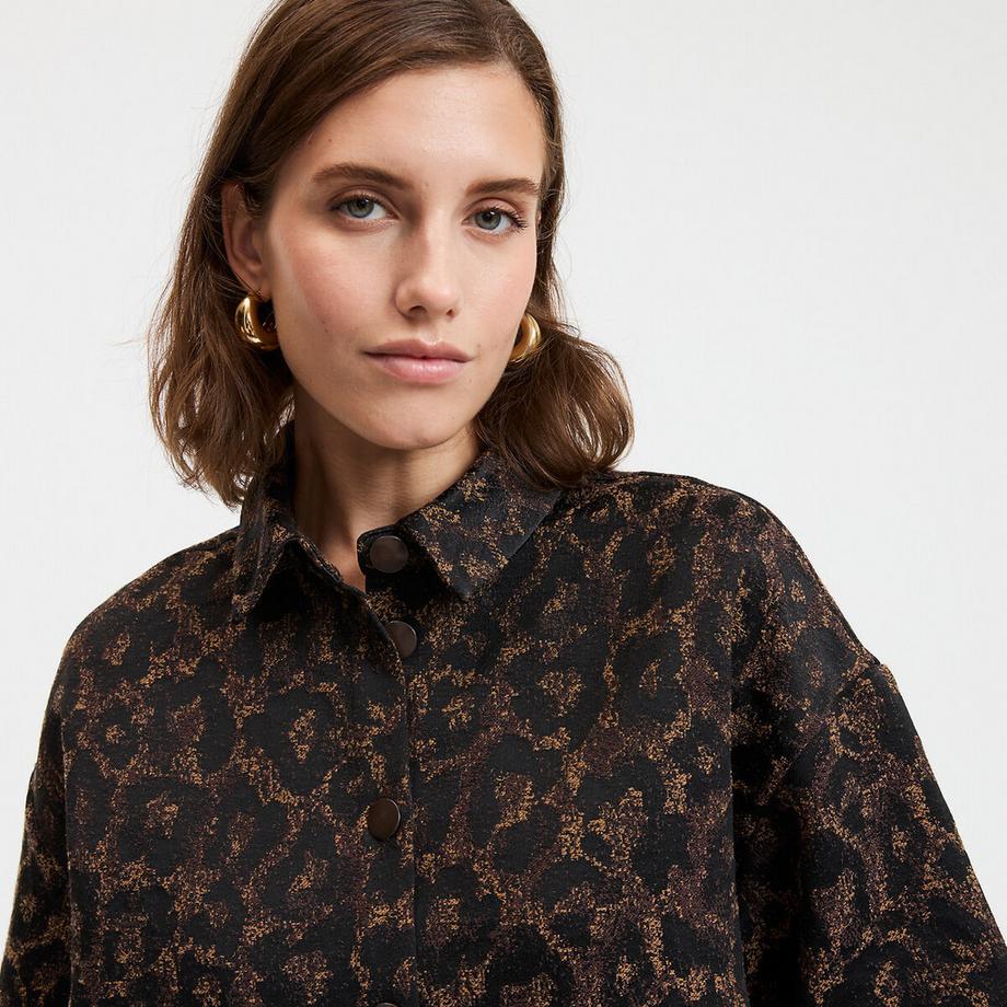La Redoute Collections Abito Camicia Corto Jacquard Leopardato Oversize  