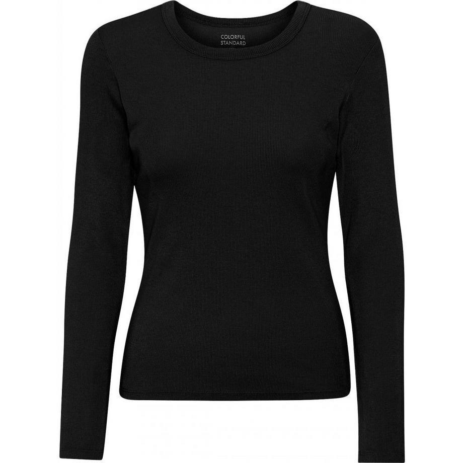 Geripptes T-Shirt mit langen Ärmeln, Frau  Organic deep black