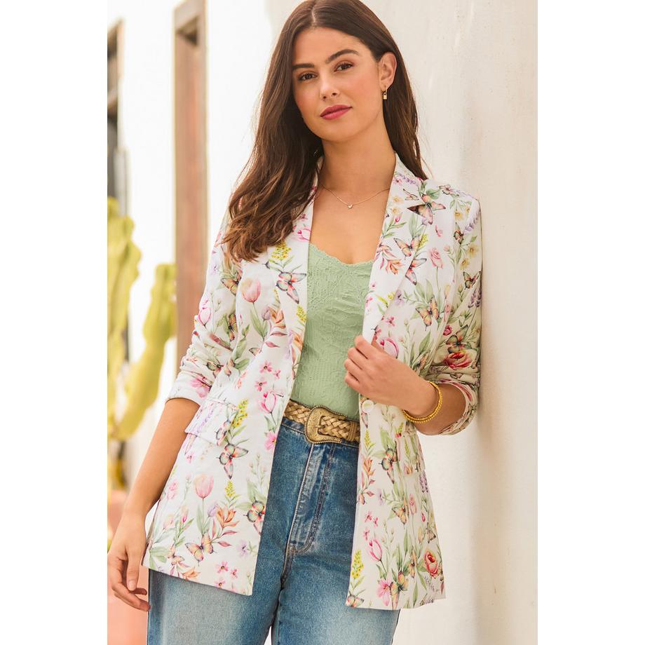 Leinenmix-Jacke mit Schmetterlings- und Blumenprint