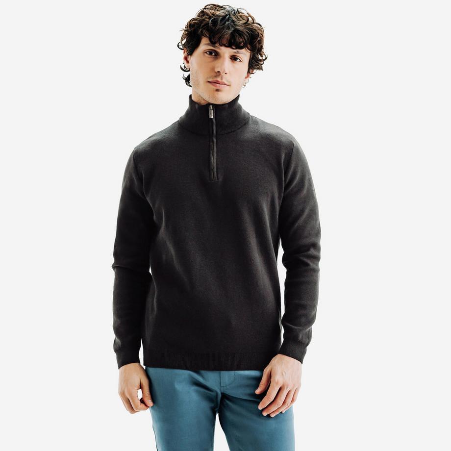 Golf Pullover mit Stehkragen und RV aus 100% Baumwolle , MW500 Blau