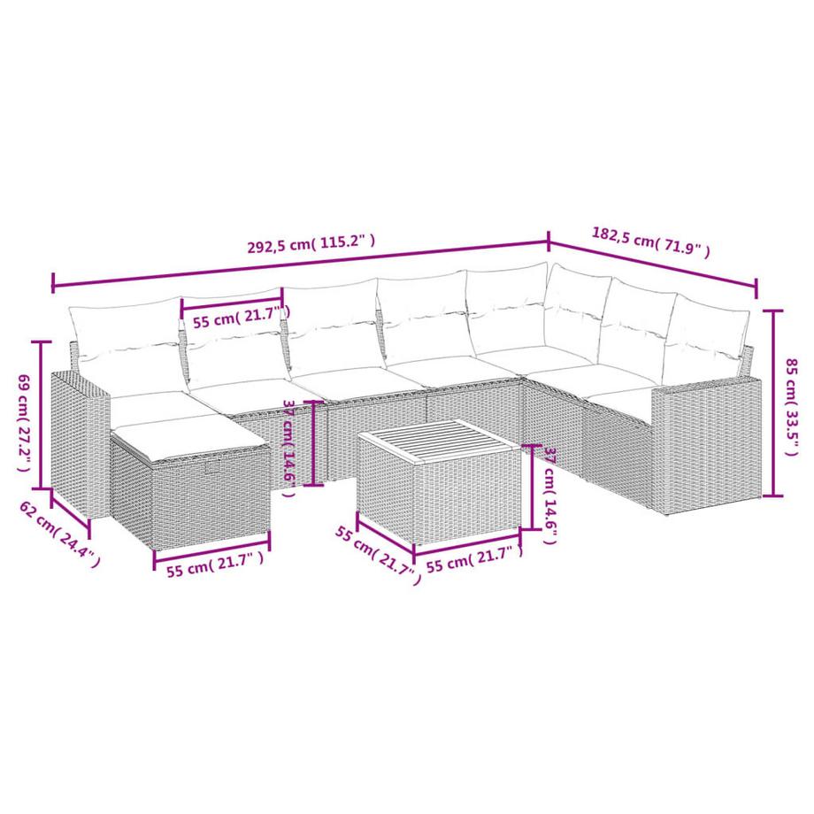 VidaXL set divano da giardino Polirattan  