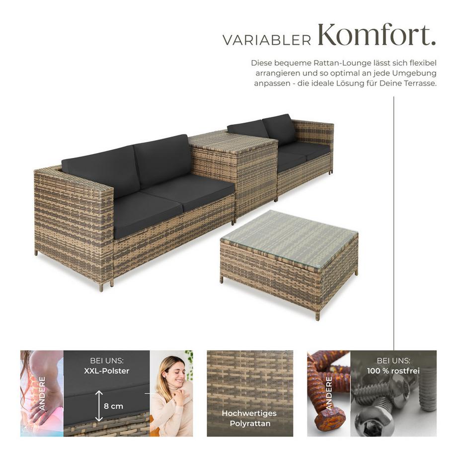 Tectake Canapé de jardin lounge en rotin SIENNE pour 4 personnes  