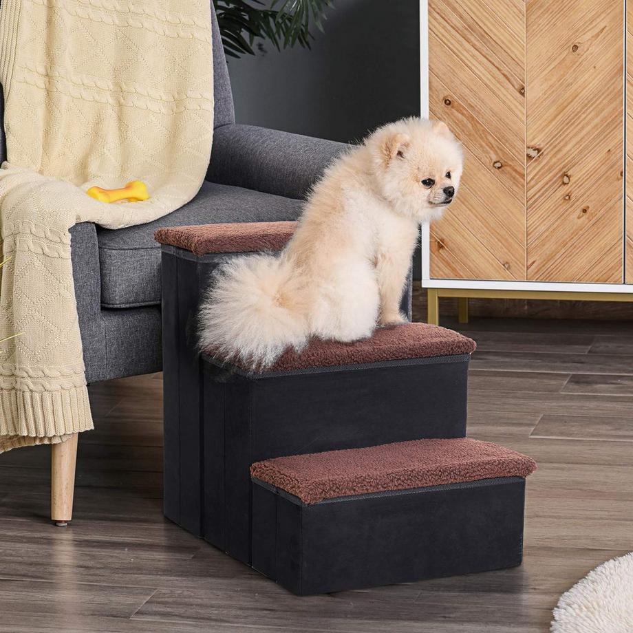 Northio  Escalier Pliable Pour Chat/Chien Avec 3 Marches Et Espace De Rangement, Pour Chats Et Chiens, Mdf, Noir, 40 X 54 X 48 Cm 