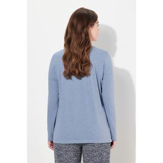 Ulla Popken  T-shirt, col en forme de cœur, manches longues, coton bio 