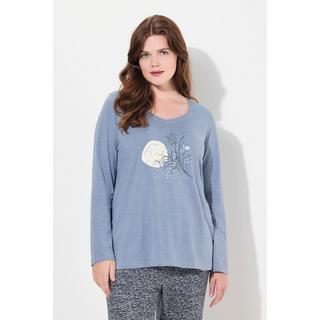 Ulla Popken  T-shirt, col en forme de cœur, manches longues, coton bio 