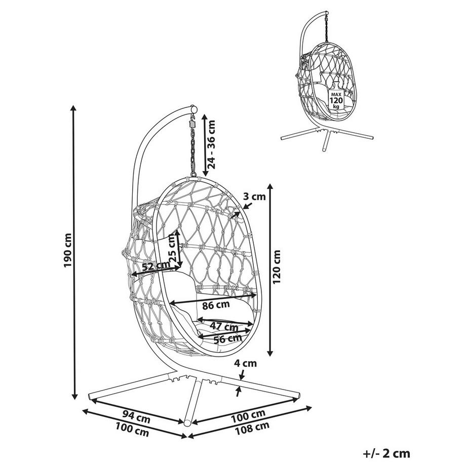 Beliani Poltrona sospesa con supporto da pavimento en Tessuto Boho ADRIA  