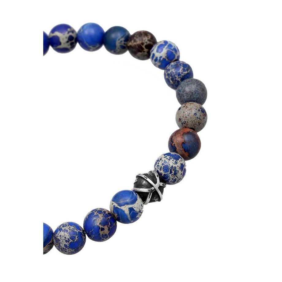 Kuzzoi  Bracelet Herren Achat Blau Beads Oxidiert 925Er Silber 