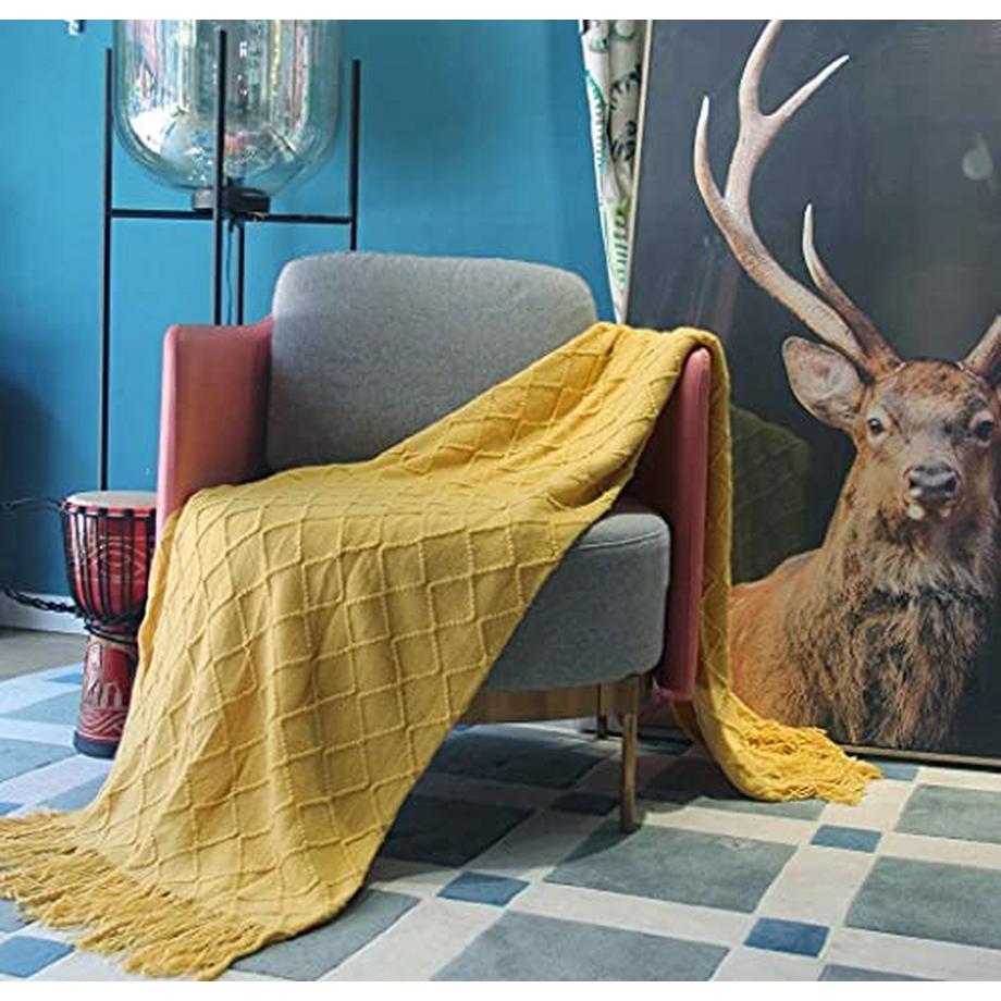 Alopini Couverture en Laine Tricotée Douce avec Pompons  