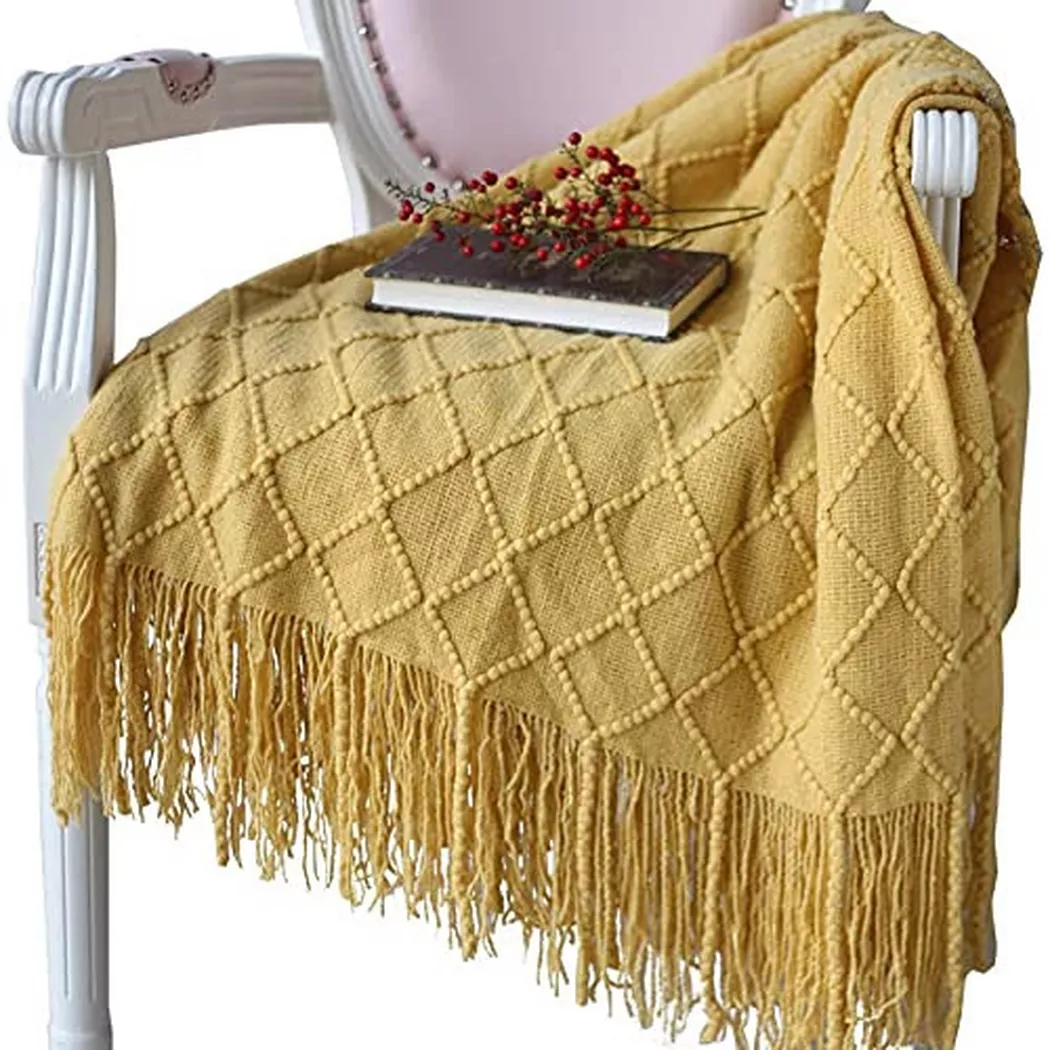 Alopini - Living Blanket Soft Knit Wool Blanket Tassel Cuddle Blanket Sofa Blanket Sleep Blanket, Weiche Strick Wolldecke mit Quasten, Onesize, Beige