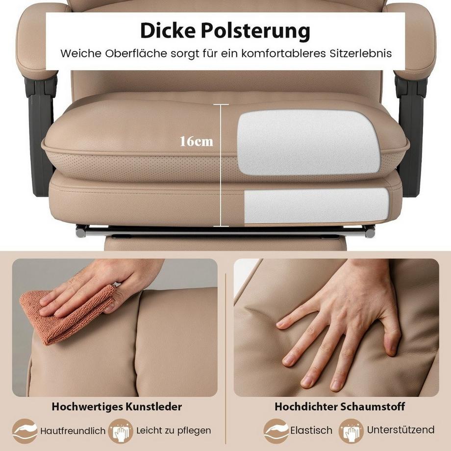 Northix Ergonomischer Bürostuhl mit Einziehbarer Fußstütze Chefsessel Schreibtischstuhl Kaffee  