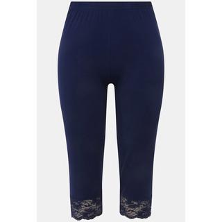 Ulla Popken  Capri, elastischer Spitzensaum navy 