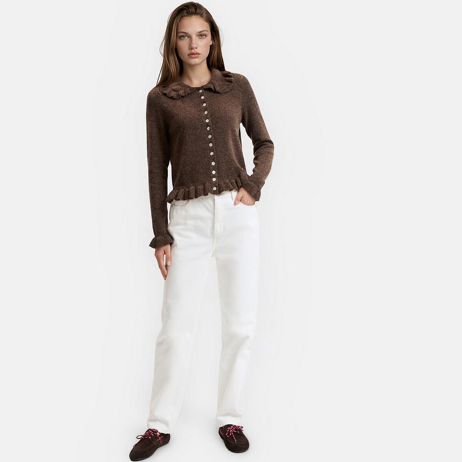 La Redoute Collections Cardigan col Claudine avec détails volants  