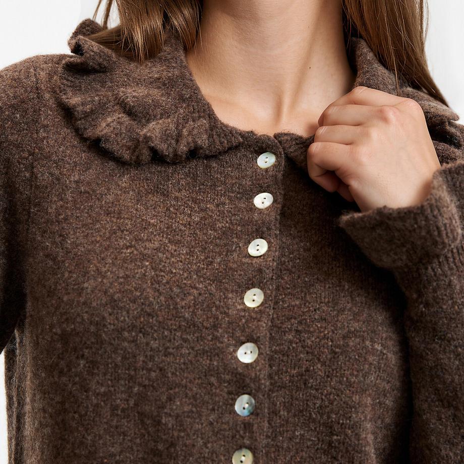 La Redoute Collections Cardigan col Claudine avec détails volants  