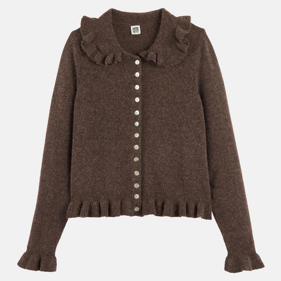 La Redoute Collections Cardigan col Claudine avec détails volants  