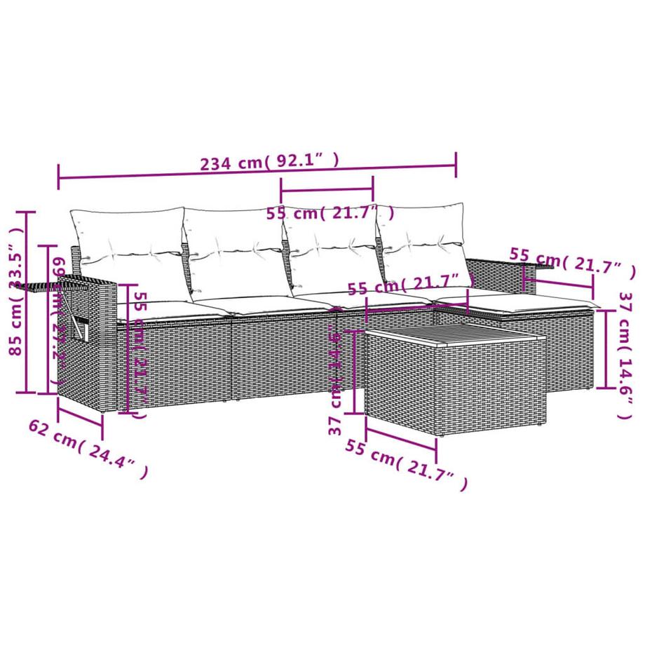VidaXL Ensemble de canapés de jardin rotin synthétique  