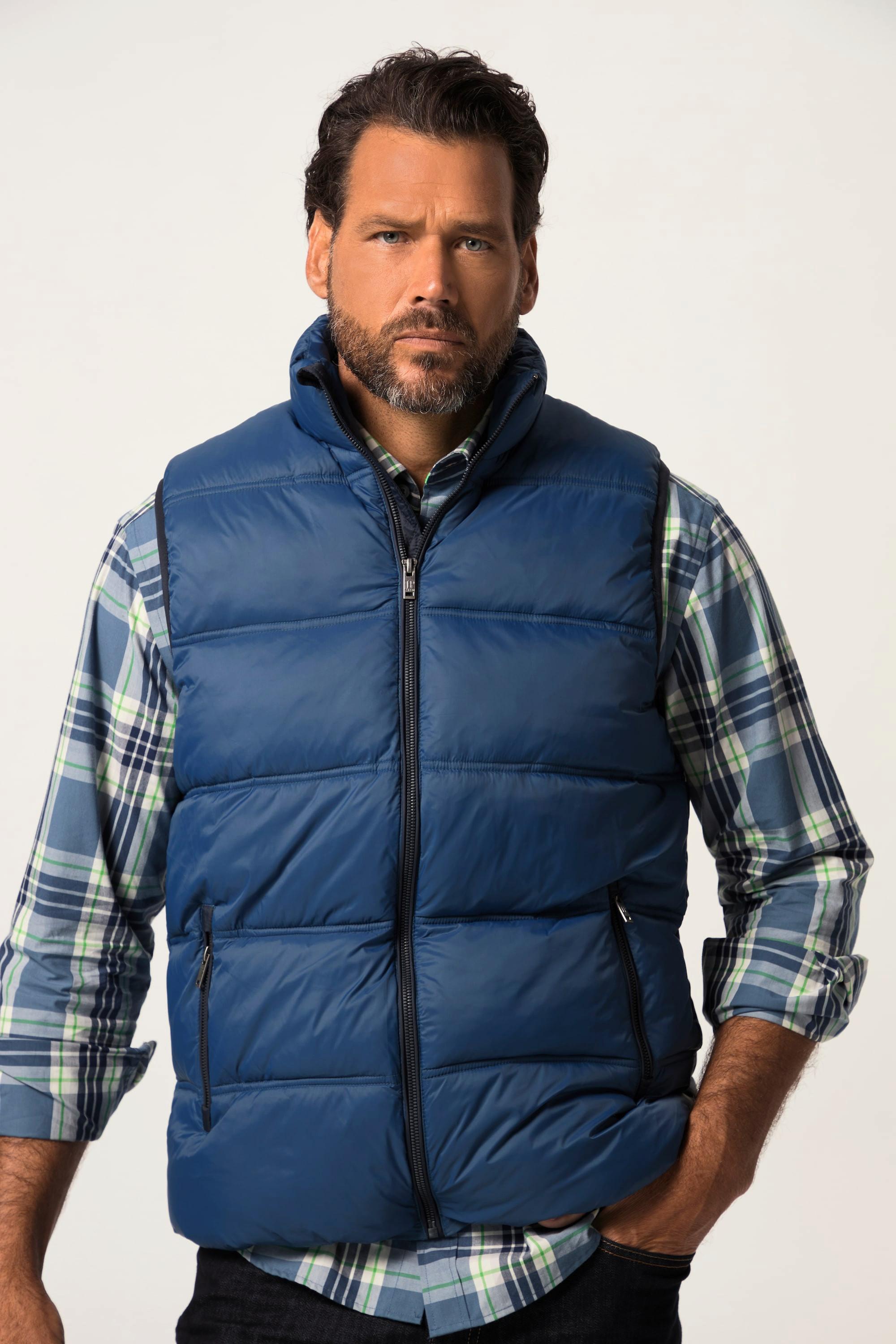 JP1880  Gilet trapuntato per l'outdoor con colletto alto e taglio speciale per l'addome, fino alla tg. 8XL 