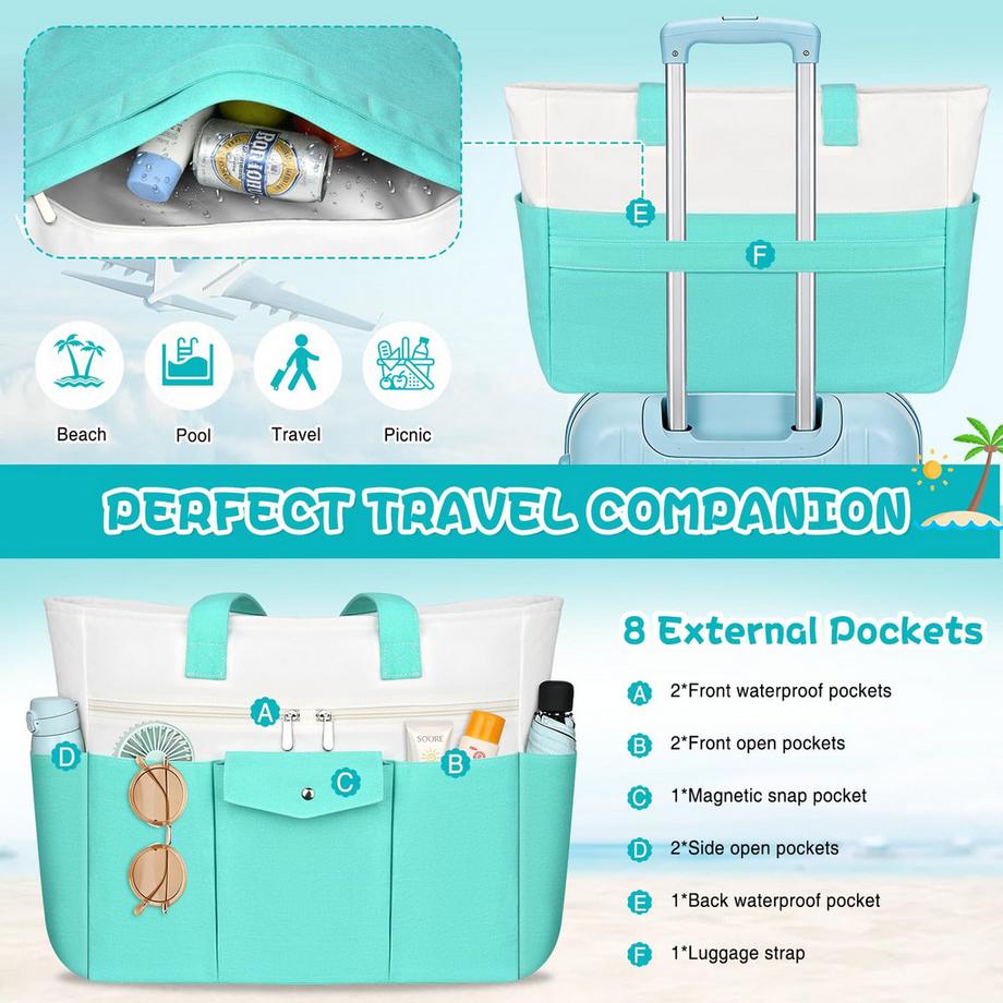 Only-bags.store Borsa Tote XXL con Cerniera e Tasca Interna Impermeabile  