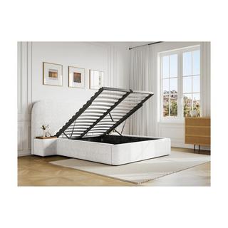 Maison Céphy Lit coffre 140 x 200 cm avec chevets - Tissu bouclette - Blanc + Matelas - ESTERIA de Maison Céphy  