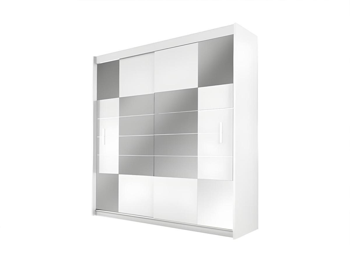 Vente-unique Kleiderschrank mit Spiegel & 2 Schiebetüren - B. 203 cm - Weiß - ROVINJA  