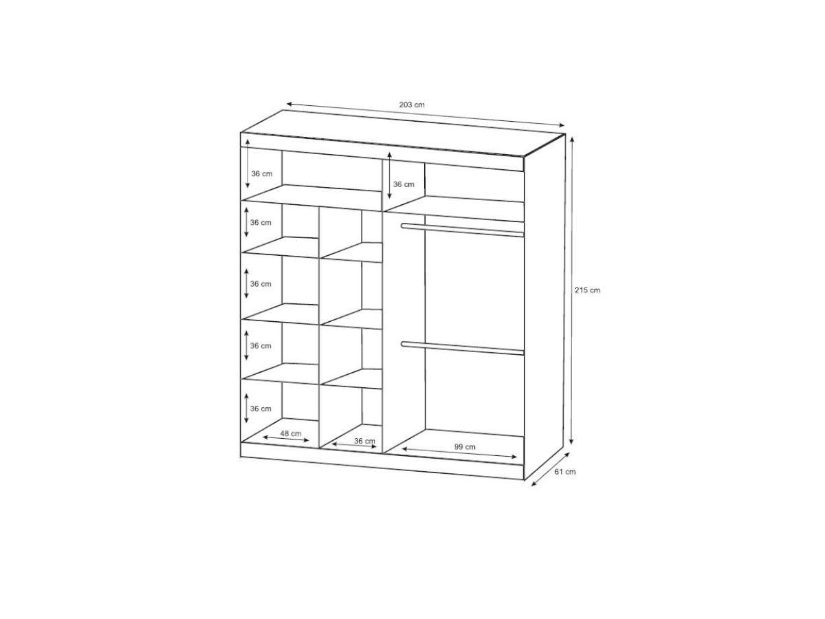 Vente-unique Kleiderschrank mit Spiegel & 2 Schiebetüren - B. 203 cm - Weiß - ROVINJA  