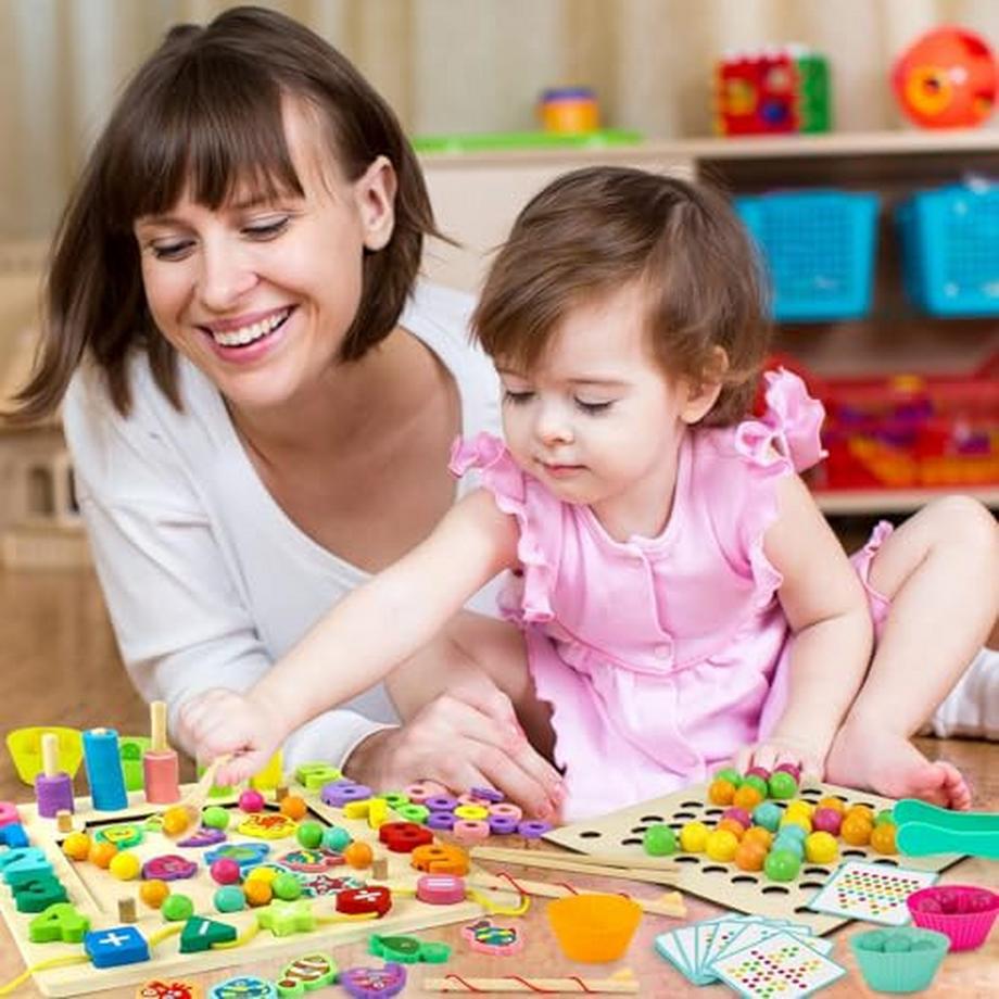 Activity-board  Jouet en bois activité motrice jouet 6 en 1 aimant jeu de pêche 