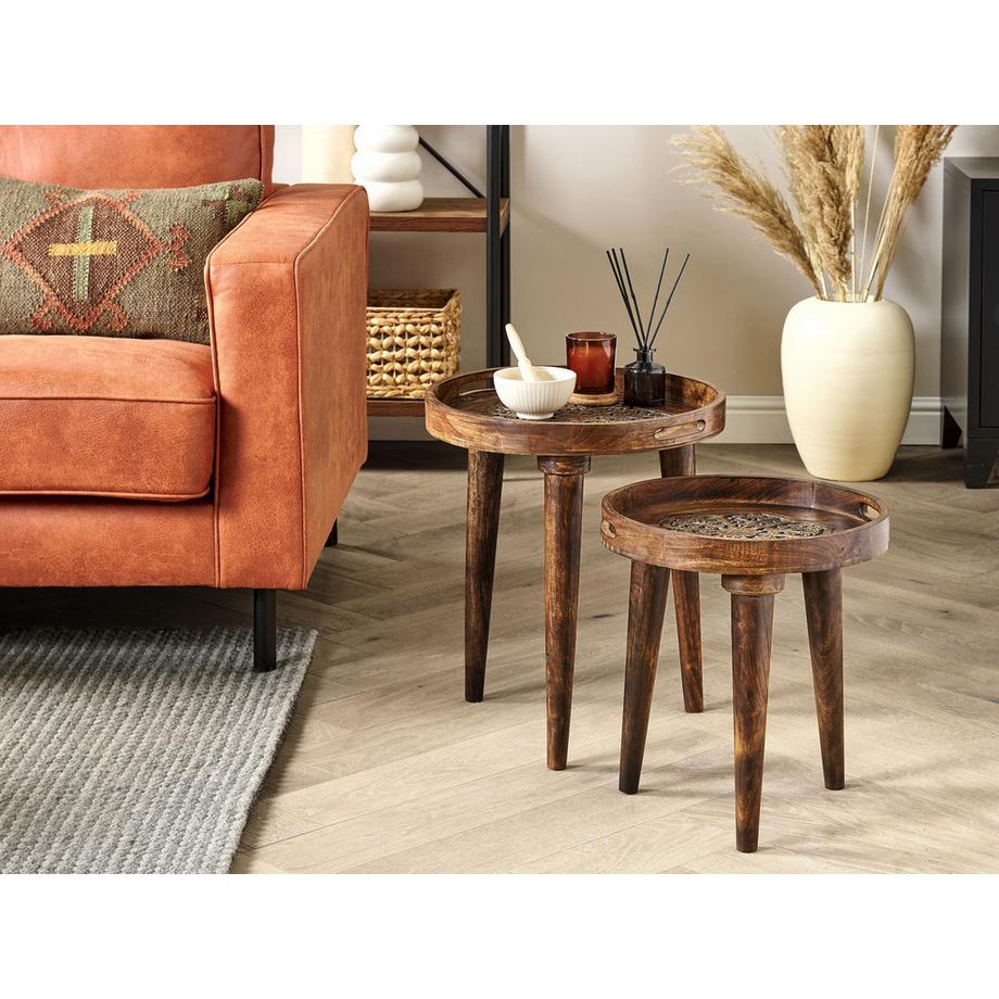 Beliani Beistelltisch 2er Set aus Mangoholz Klassisch ASTAI  