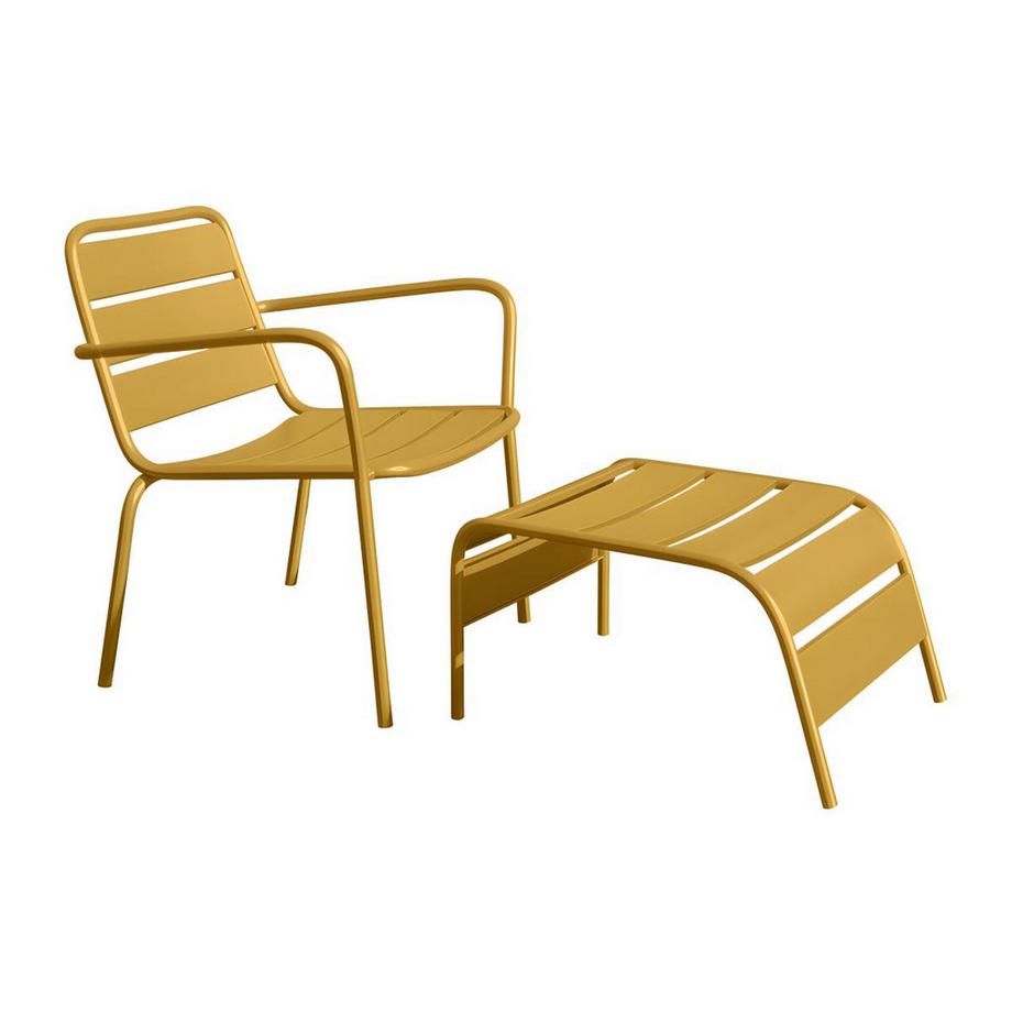 Fauteuil bas de jardin empilable + repose pied en métal - Jaune moutarde - MIRMANDE de MYLIA
