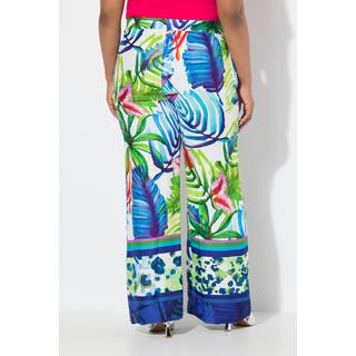 Ulla Popken Satinhose Blätter Weites Gerades Bein Elastikbund  