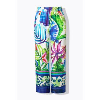 Ulla Popken Satinhose Blätter Weites Gerades Bein Elastikbund  