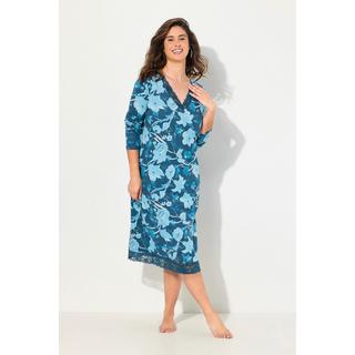 Ulla Popken  Chemise de nuit à fleurs, col en V et manches longues, contient du modal 