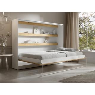 Vente-unique Letto estraibile 140 x 200 cm Apertura orizzontale manuale Con LED Bianco e Naturale + Materasso - RAPILI  