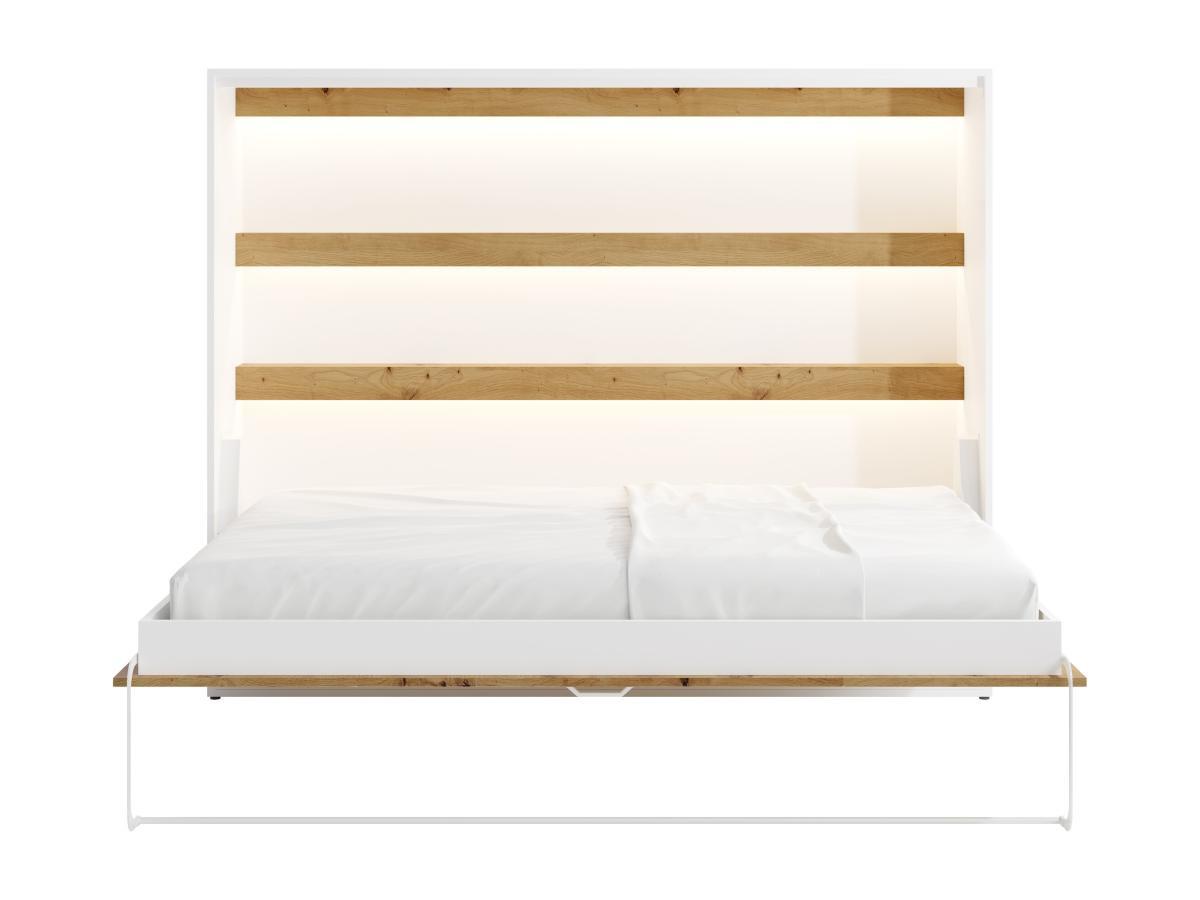 Vente-unique Letto estraibile 140 x 200 cm Apertura orizzontale manuale Con LED Bianco e Naturale + Materasso - RAPILI  