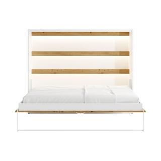 Vente-unique Letto estraibile 140 x 200 cm Apertura orizzontale manuale Con LED Bianco e Naturale + Materasso - RAPILI  