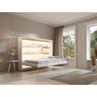 Vente-unique Letto estraibile 140 x 200 cm Apertura orizzontale manuale Con LED Bianco e Naturale + Materasso - RAPILI  