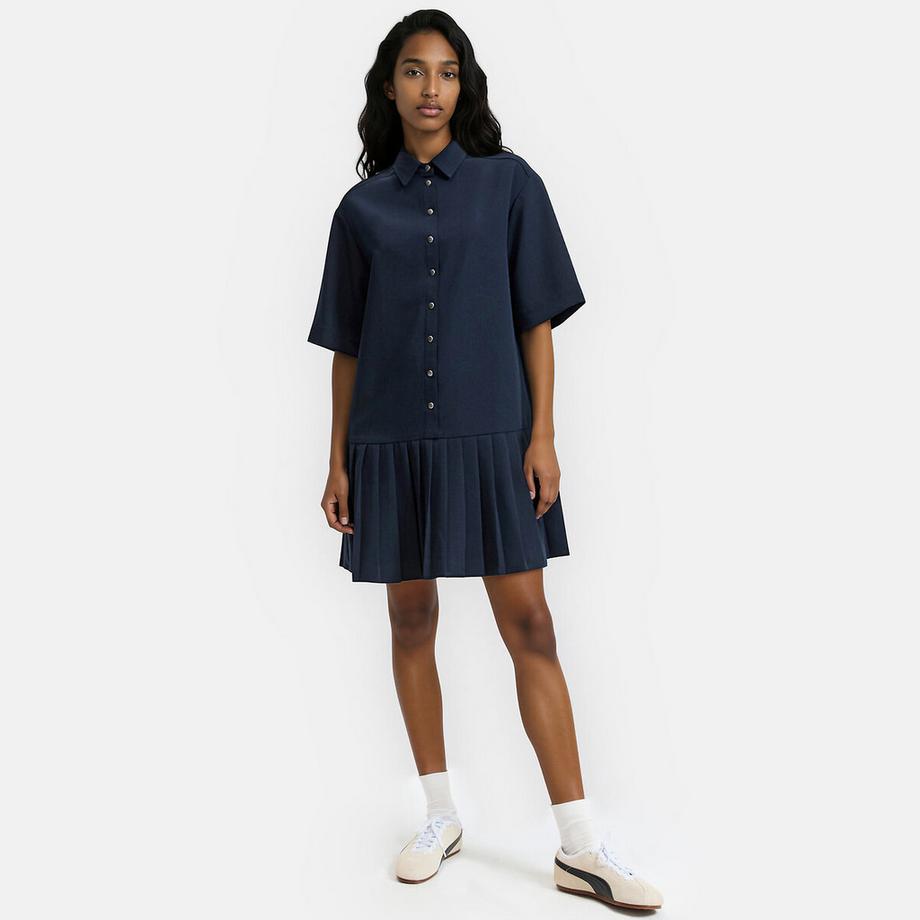 La Redoute Collections Kurzärmeliges Hemdkleid mit Plissee-Rock  