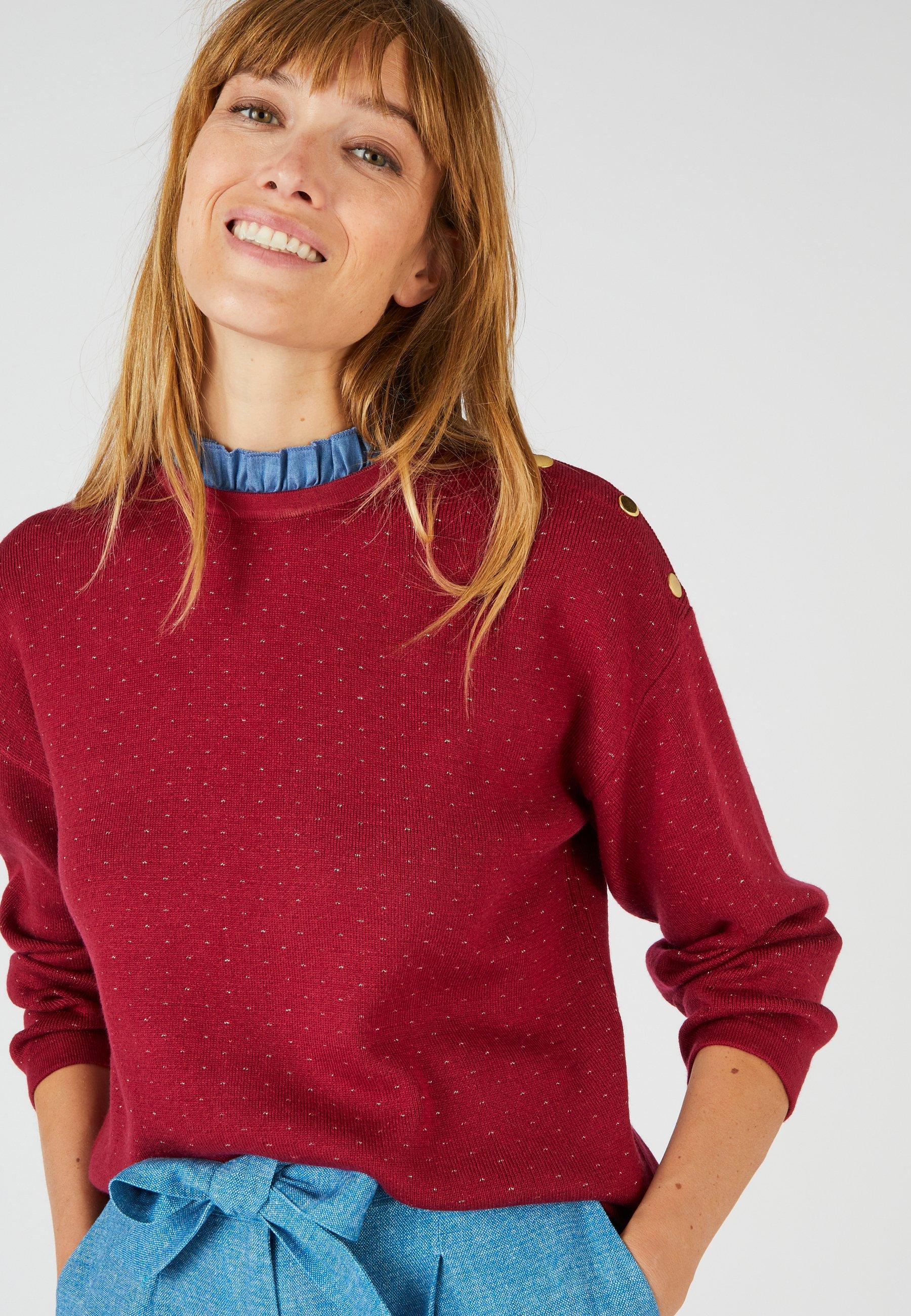 Damart  Warmer Jacquard-Pullover mit Volant am Ausschnitt. 