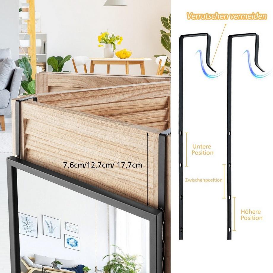 Northix Specchio da parete, specchio da porta, specchio a figura intera con ganci regolabili in altezza, nero  