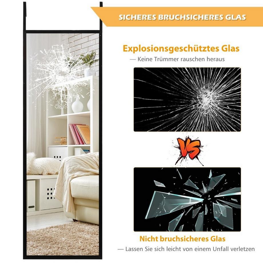 Northix Specchio da parete, specchio da porta, specchio a figura intera con ganci regolabili in altezza, nero  