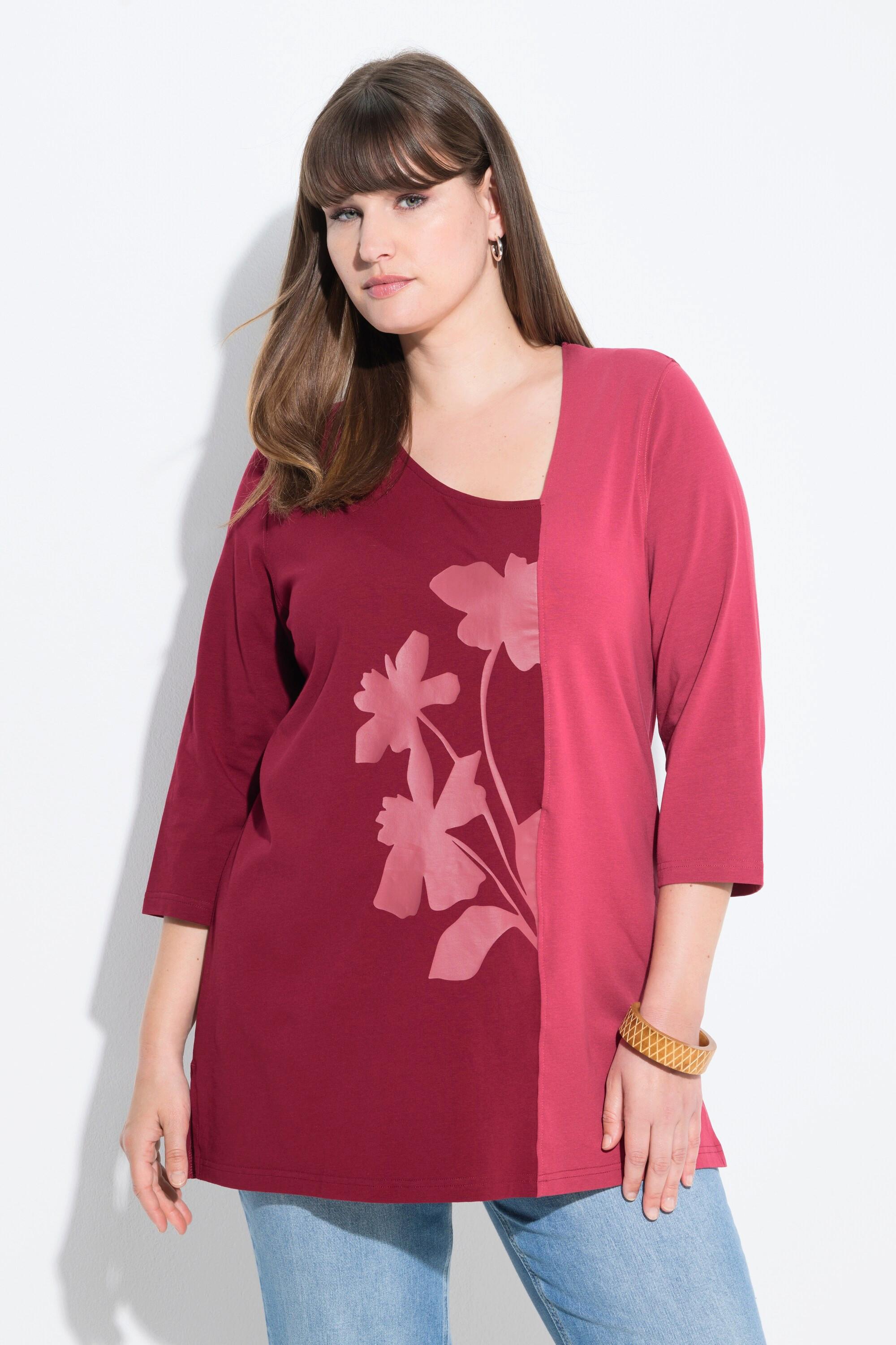 Ulla Popken Blüten V-Ausschnitt 3/4-Arm T-Shirt  