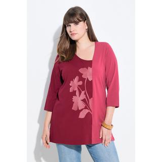 Ulla Popken Blüten V-Ausschnitt 3/4-Arm T-Shirt  