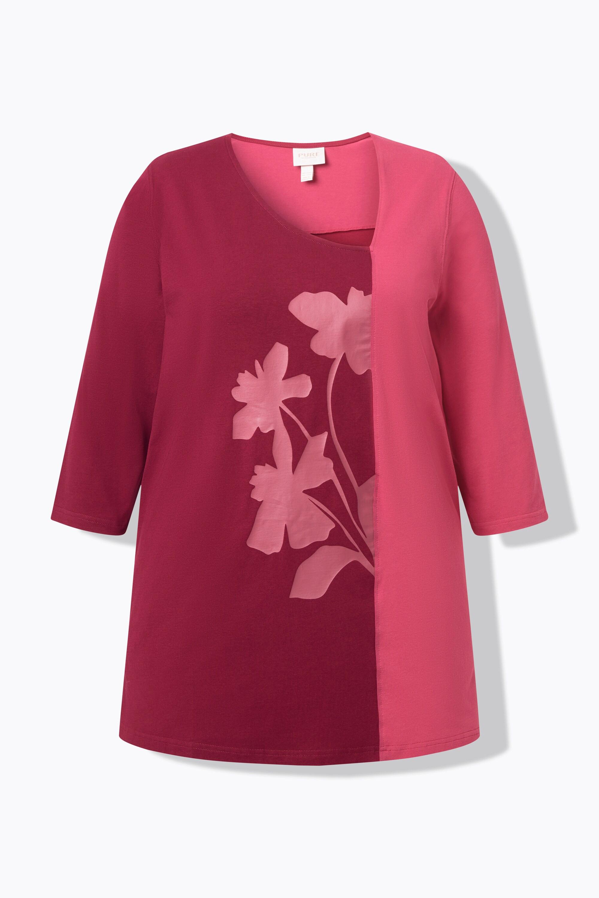 Ulla Popken Blüten V-Ausschnitt 3/4-Arm T-Shirt  