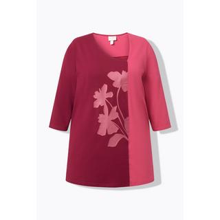 Ulla Popken Blüten V-Ausschnitt 3/4-Arm T-Shirt  
